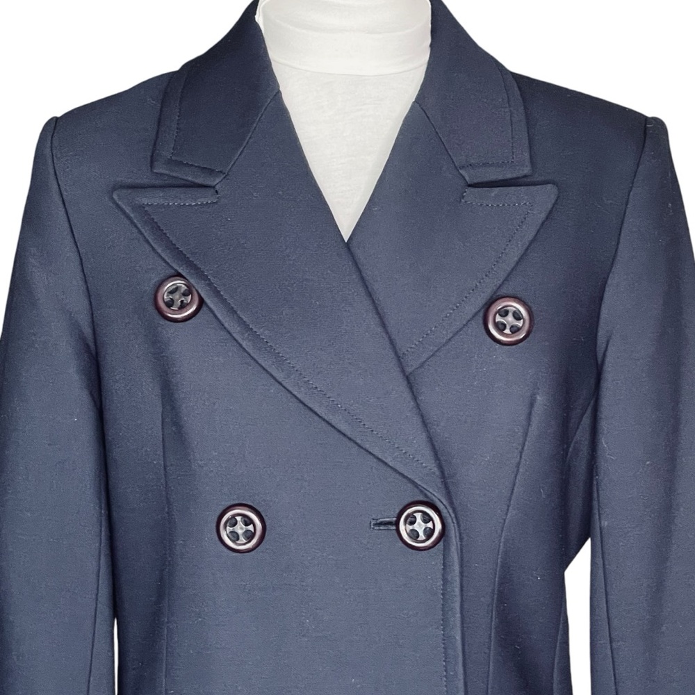 TRINA TURK Overcoat Double Breasted Wool Blend Navy Size 12 - Picture 3 of 14